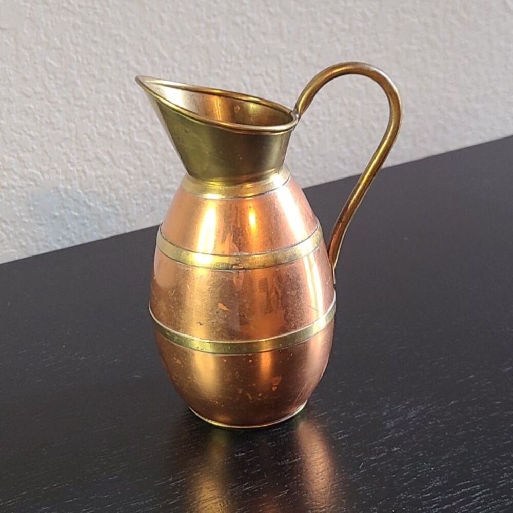 Vintage Copper Brass Pitcher 5" Small Farmhouse Jug Vase Rustic Home Decor
